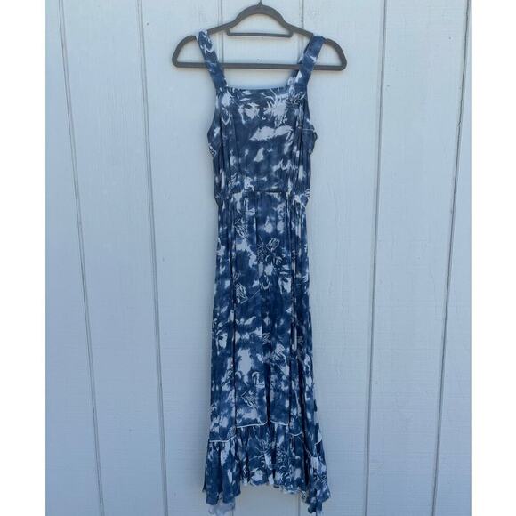Splendid Maxi Dress,‎ Printed Blue & White, Ruffle Hem, Sz S - Picture 1 of 6